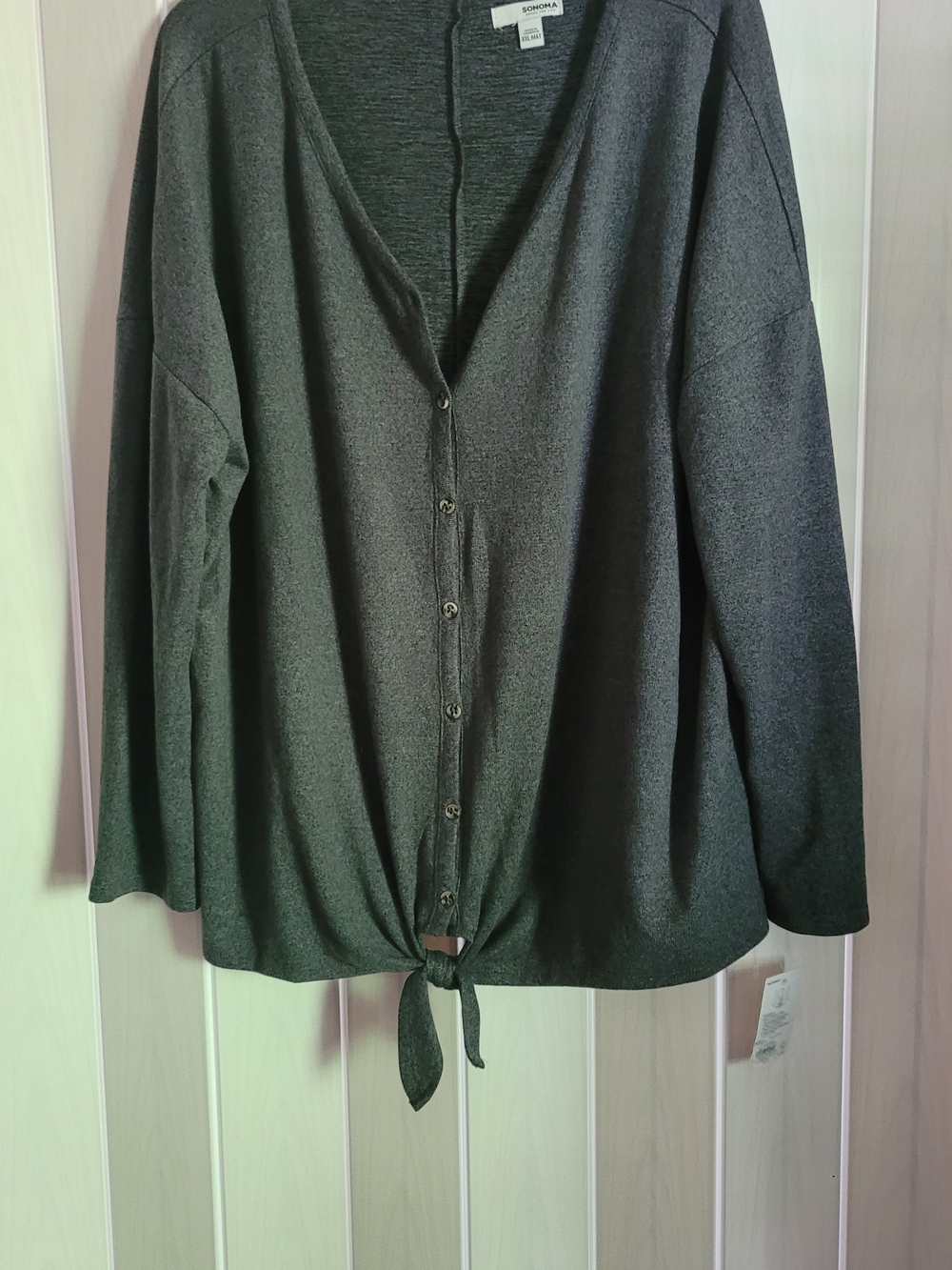 Sonoma Dark Gray Tie-Front Button Cardigan